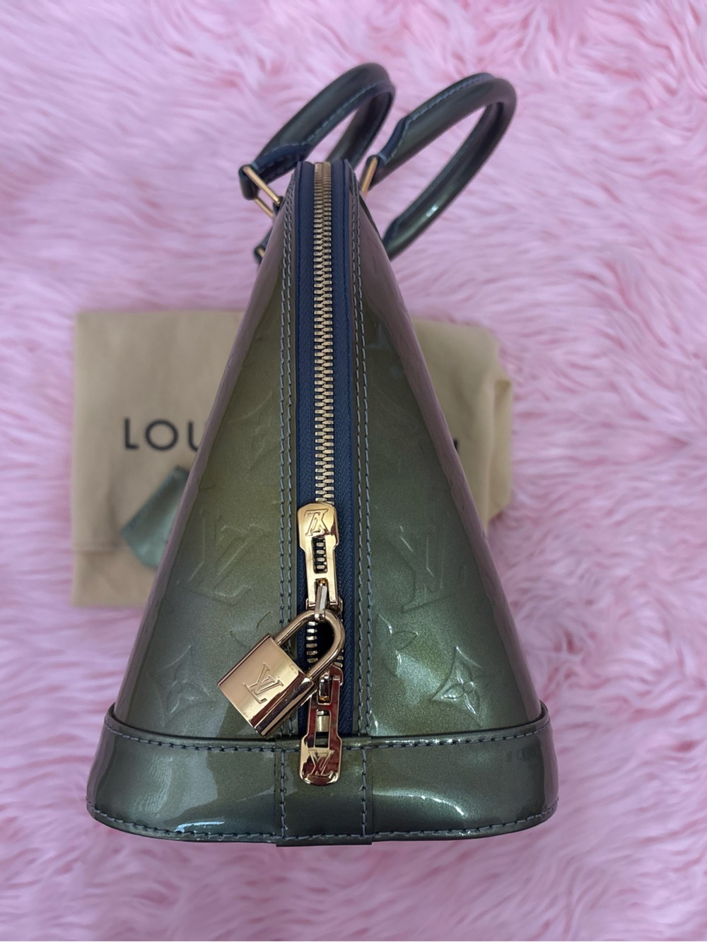Louis Vuitton Alma PM Monogram Vernis metallic Blue Green Patent -read condition - Picture 4 of 15